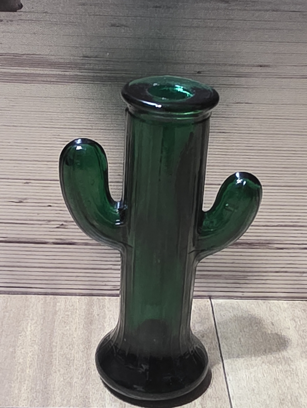Vintage Dark Green Glass Saguaro Cactus Bud Candlestick Holder Vases